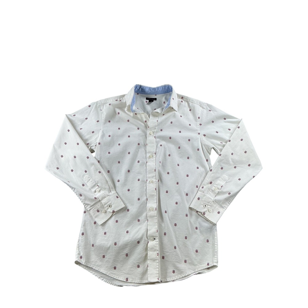 Tommy Hilfiger Boys White Monogram Logo Button Down Shirt Size 16 TDFGB02F